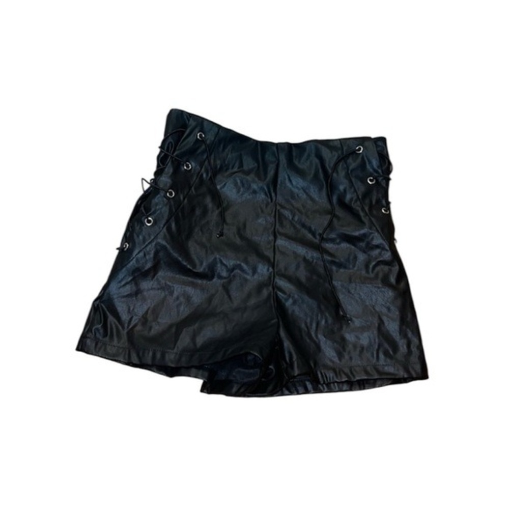 Jolie & Joy Black Faux Leather Shorts Lace Up Accent Elastic Waistband Cute